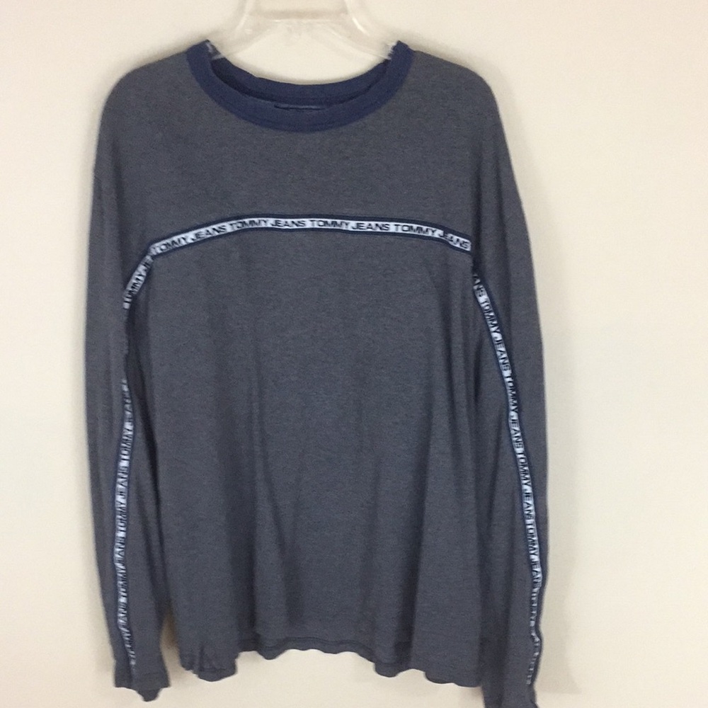 Tommy Jeans Grey Cotton Sweatshirt with Spell-out Tape Size XXL